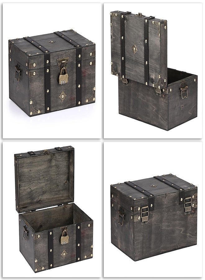 ELLDOO Wooden Treasure Chest with Lock, Vintage Pirate Chest Keepsakes Box for Kids Gifts, Handmade Treasure Storage Decorative Box for Jewelry Coins Collectibles, Large - Image 5